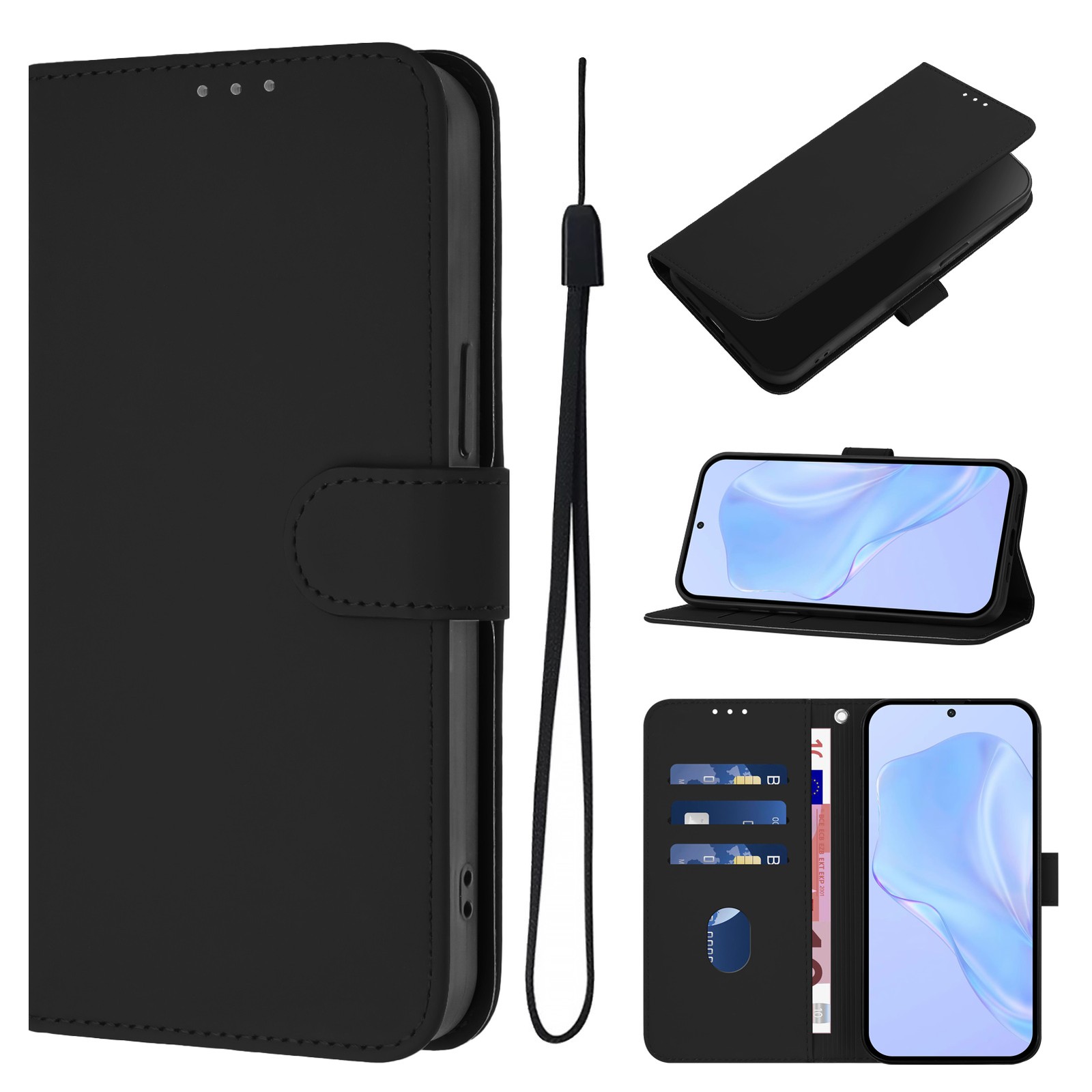 Plain PU Leather Wallet Phone Case w/ Strap For Samsung Galaxy S25 Ultra S25 S24