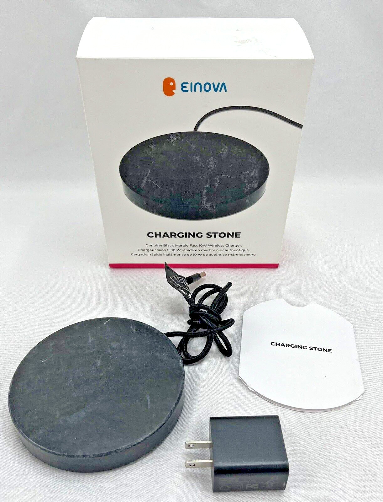 Einova Wireless Charging Stone 10W Fast Charging – Black Marble – New*