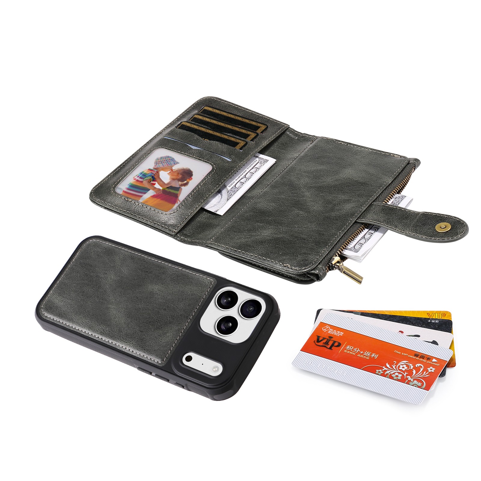 For iPhone 17 16 15 14 13 Pro 12 11 8 Zipper Leather Card Slot Wallet Flip Case