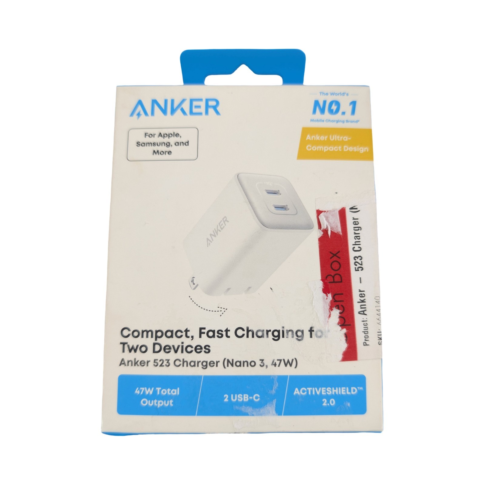 Pp6O Anker 523 Charger Nano 3, 47W Compact 2 Port USB-C Fast Wall Charger White