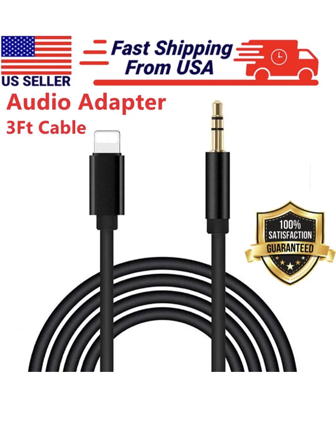 For iPhone 7 8 X XR 11 12 13 Pro Max 8 Pin to 3.5mm AUX Audio Car Adapter Cord