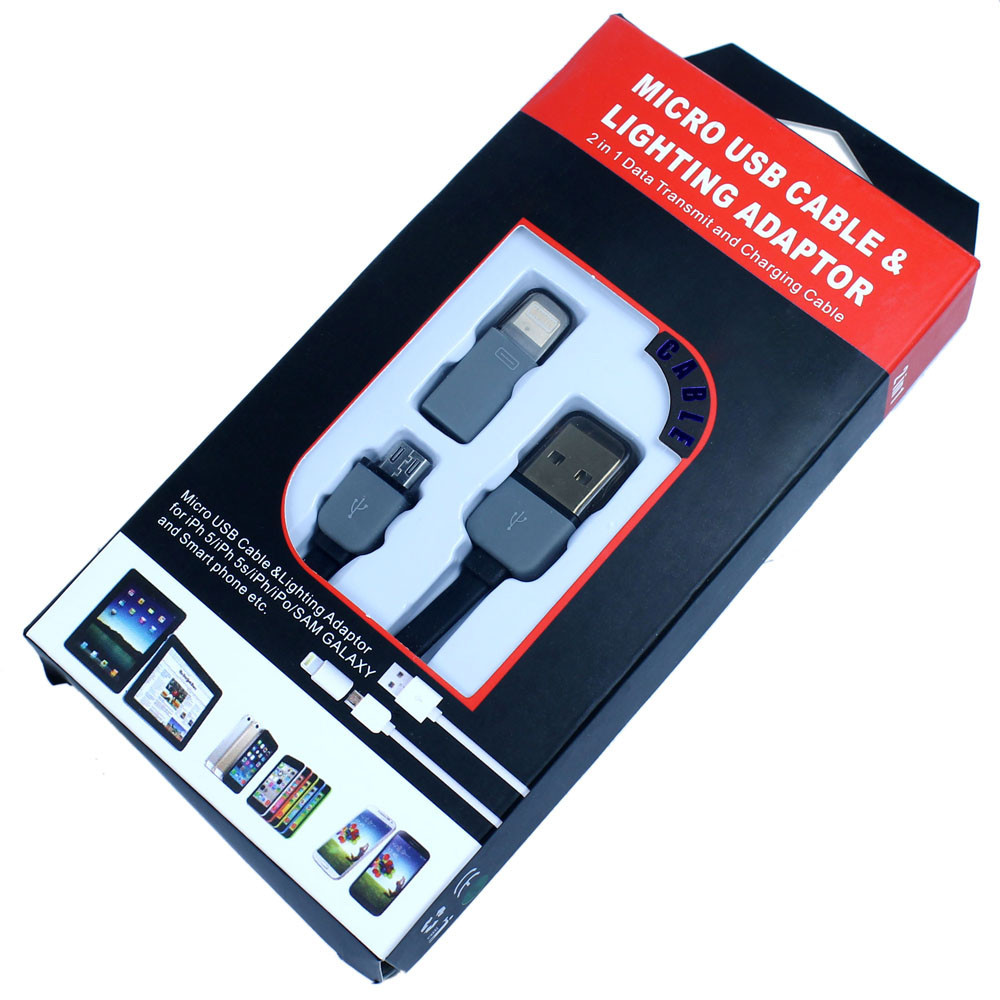 2 in 1 40″ Micro USB Sync-Charge Cable with 8-pin Adapter for iPhone Galaxy HTC