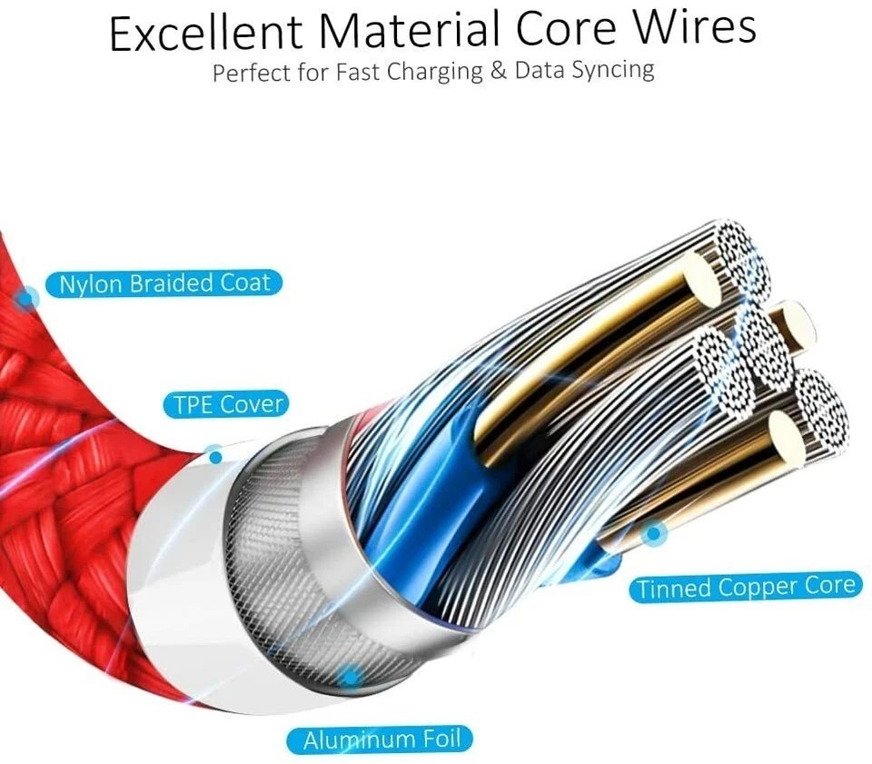 6FT 2M Blue Braided USB to Type-C Fast Charge Sync Phone Charger Cable Lot