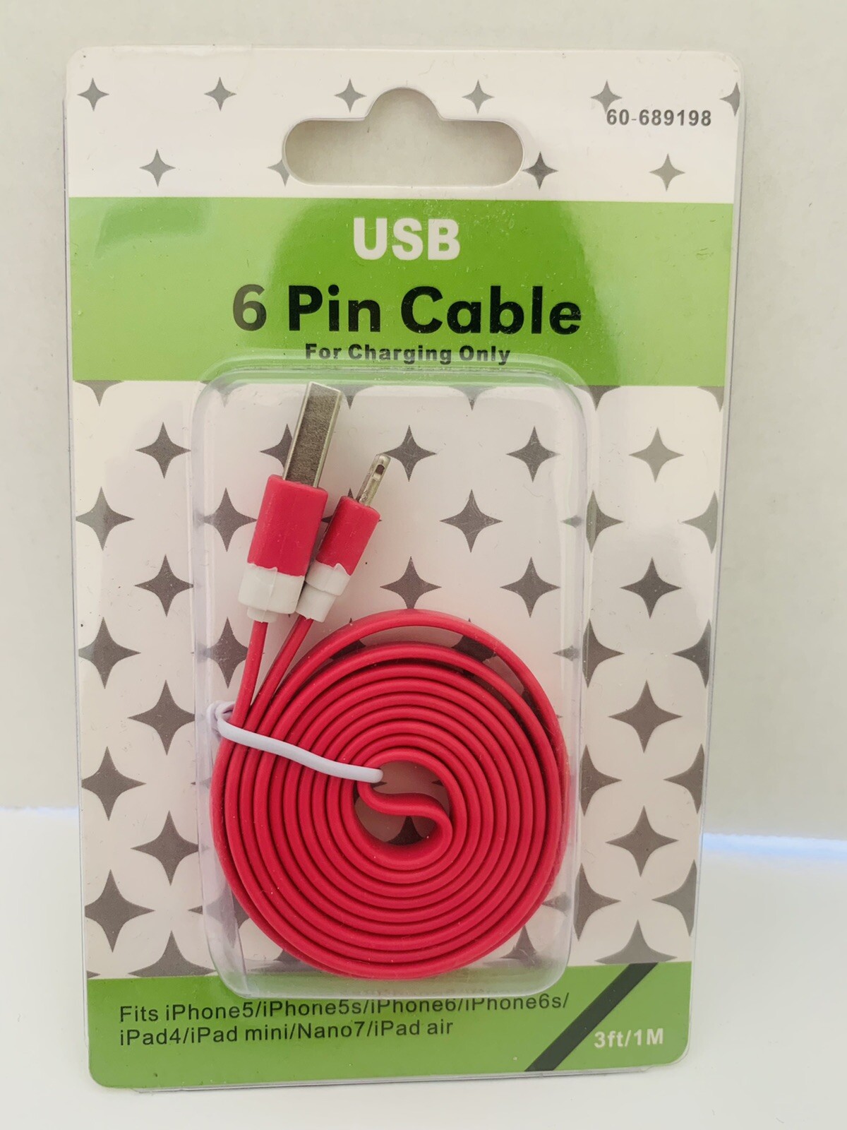 USB 6 Pin Pink 3ft/1M Cable *for Charging Only* (For iPhone and iPad)