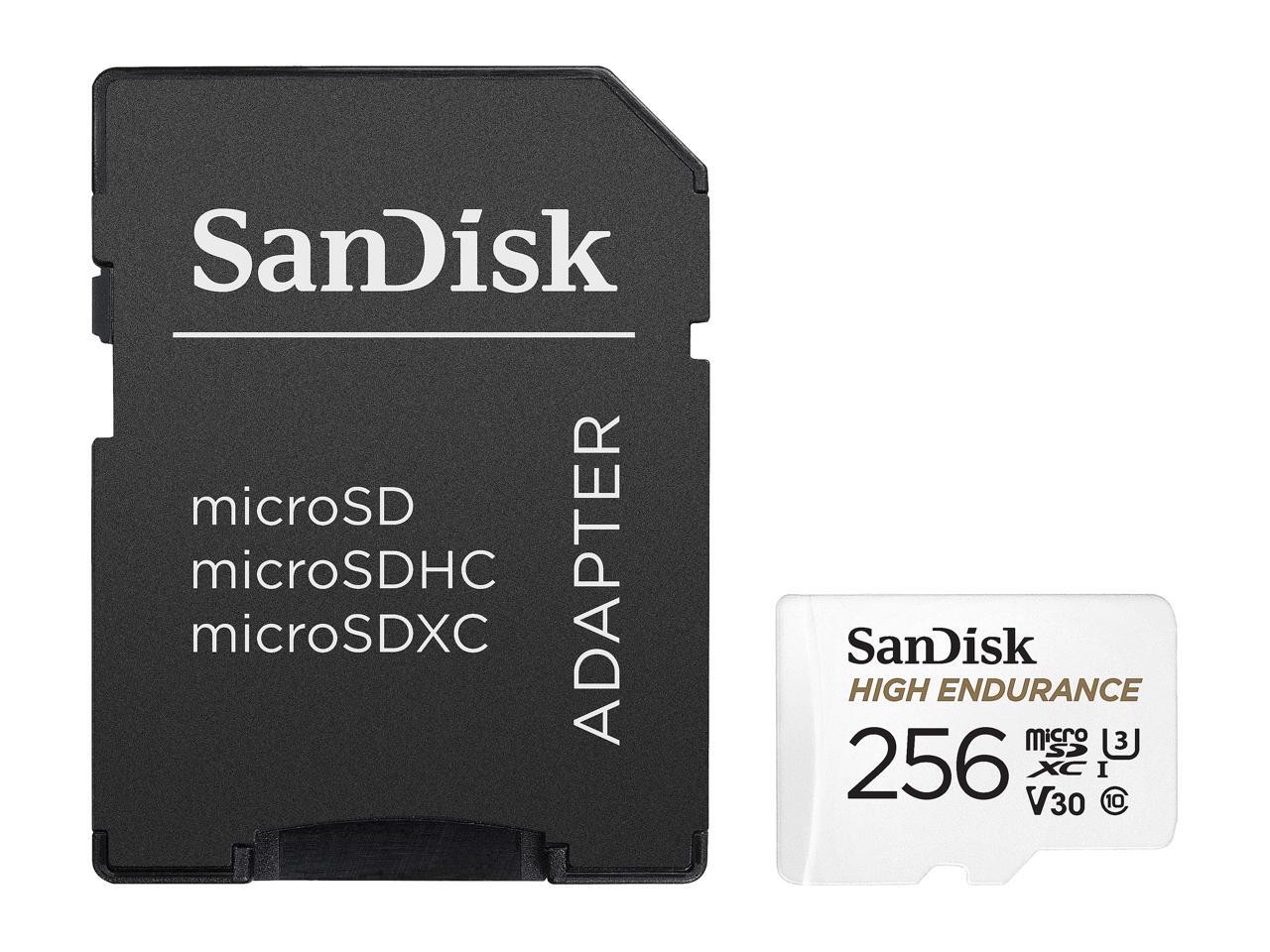 SanDisk 256GB High Endurance microSDXC C10, U3, V30, 4k UHD Memory Card w/ Ad…