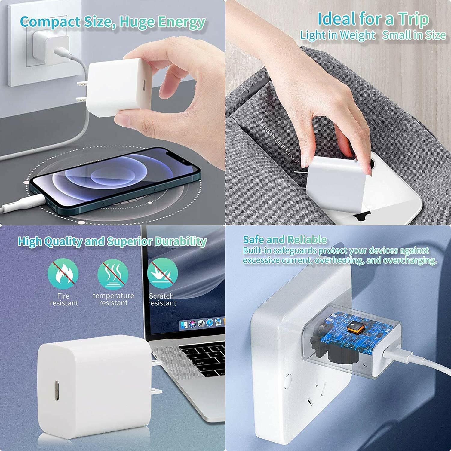 USB C Fast Charger Cube 20W PD Adapter for iPhone16e/17Pro/16Plus/15/14/8/6 Lot