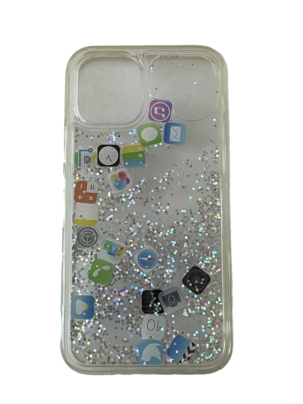 Liquid Glitter App Icons Bling Silver Quicksand Case for Apple iPhone 11 Pro