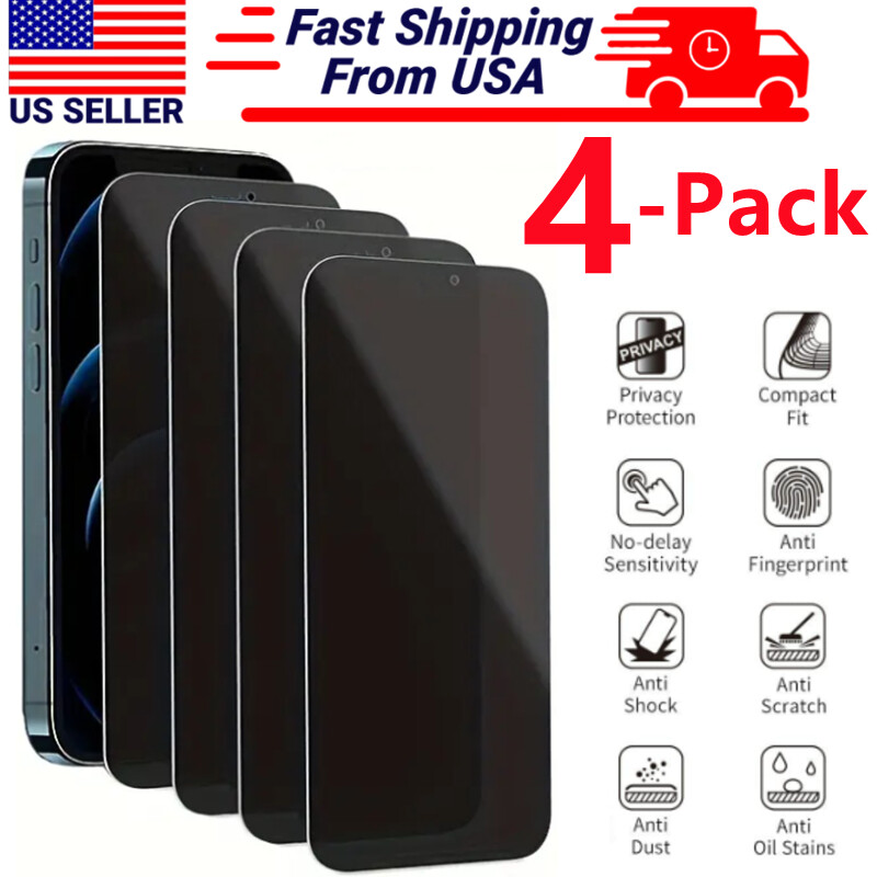 4 Pack for iPhone 15 14 13 12 Pro Max X Privacy Tempered Glass Screen Protector
