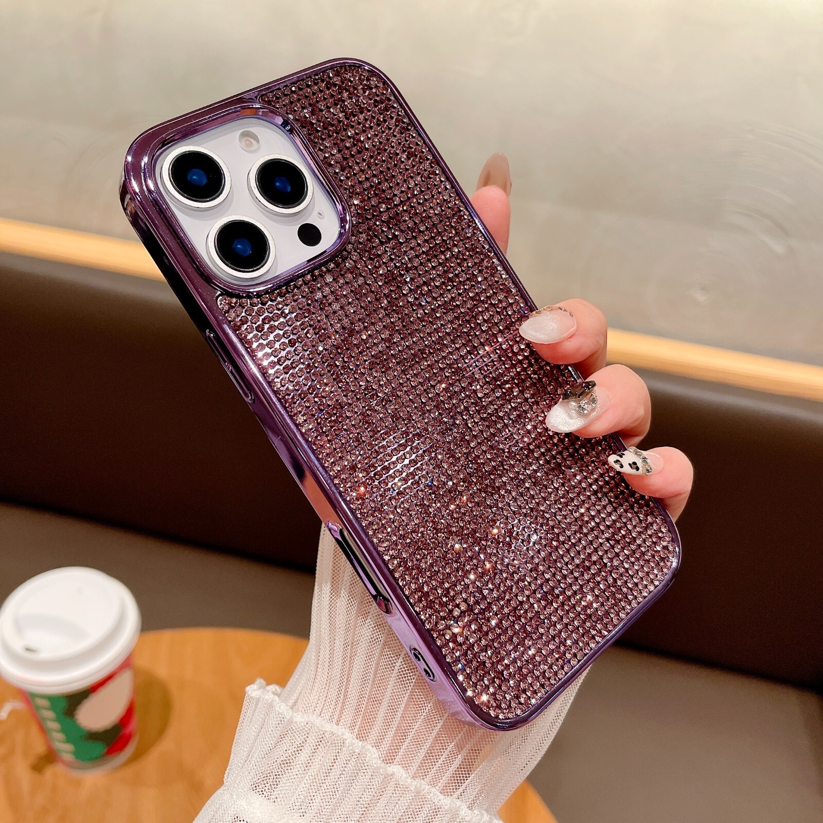 For iPhone 16 Pro Max 15 14 13 12 11 Plain Color Diamond Shockproof Phone Case
