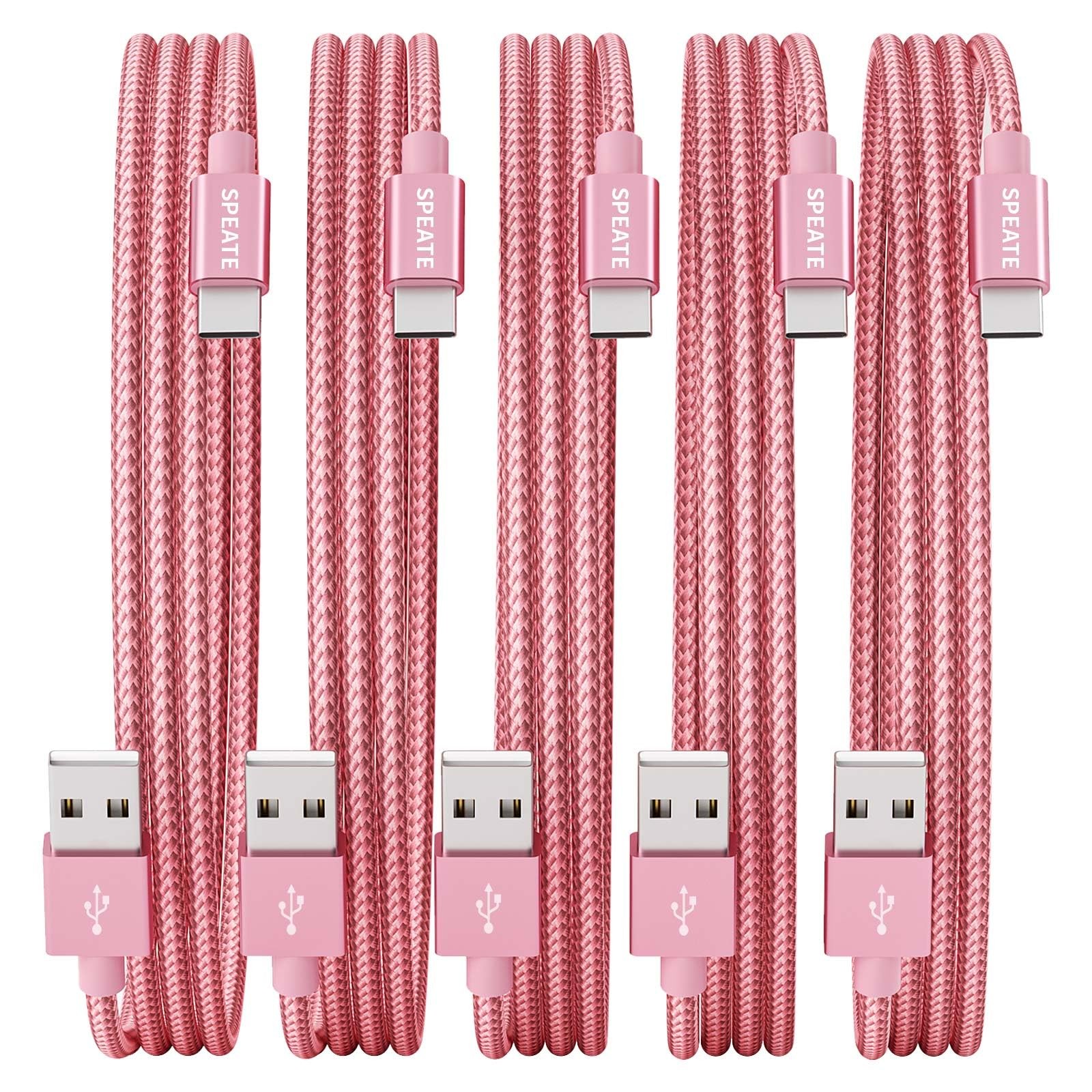 SPEATE USB to USB-C Cable Braided Fast Charging 3ft 6ft 10ft Pink 5-Pack