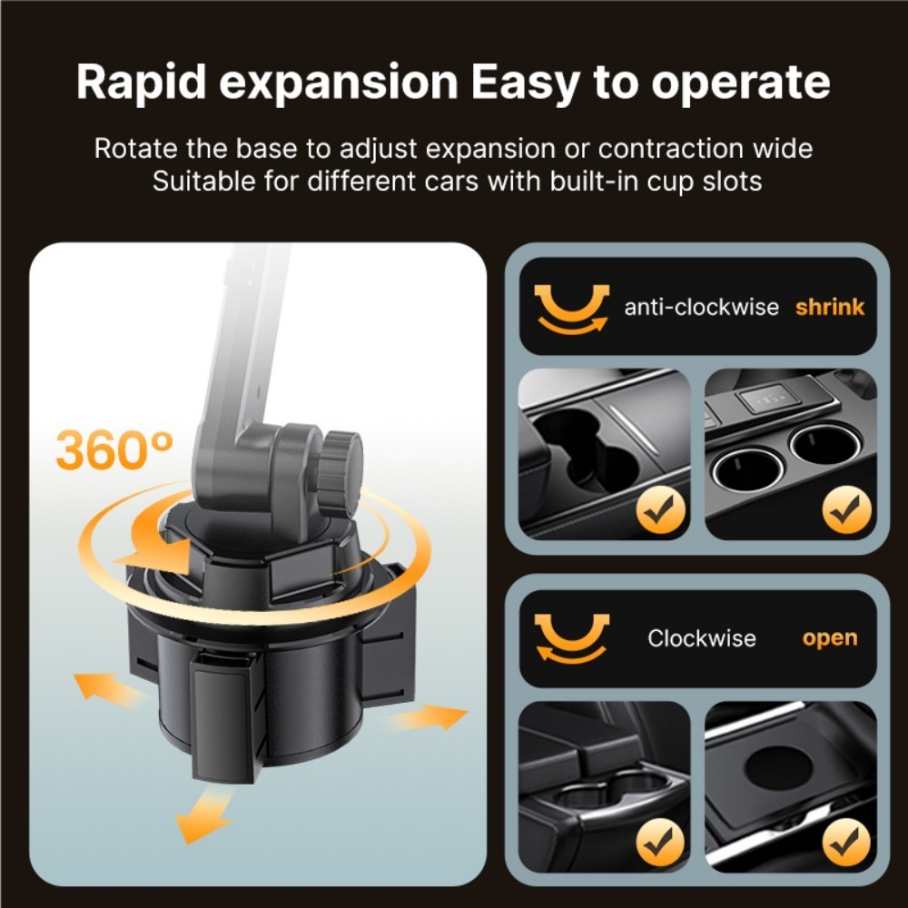 3 in 1 Car Cup Holder Phone Holder Food Table Tray Mount Universal 360° Rotation