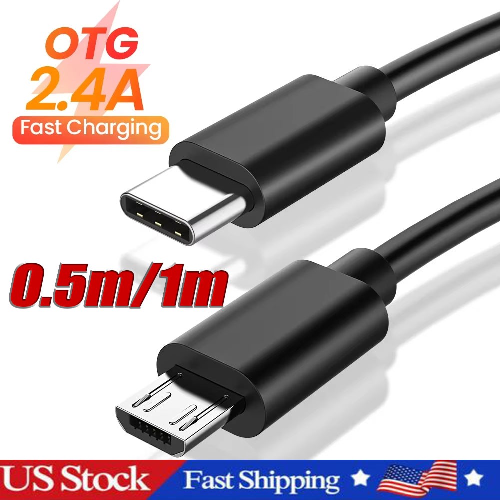 USB Type C to Micro 5V/2.4A Data & Sync Transfer OTG charging cable – Black