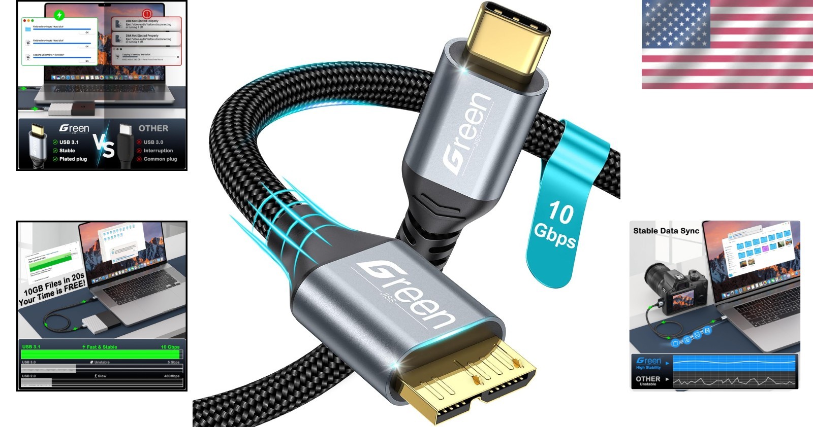10 Gbps Micro B to USB C Hard Drive Cable 1Ft 1.5Ft 3Ft 6Ft 10Ft Hard Drive C…