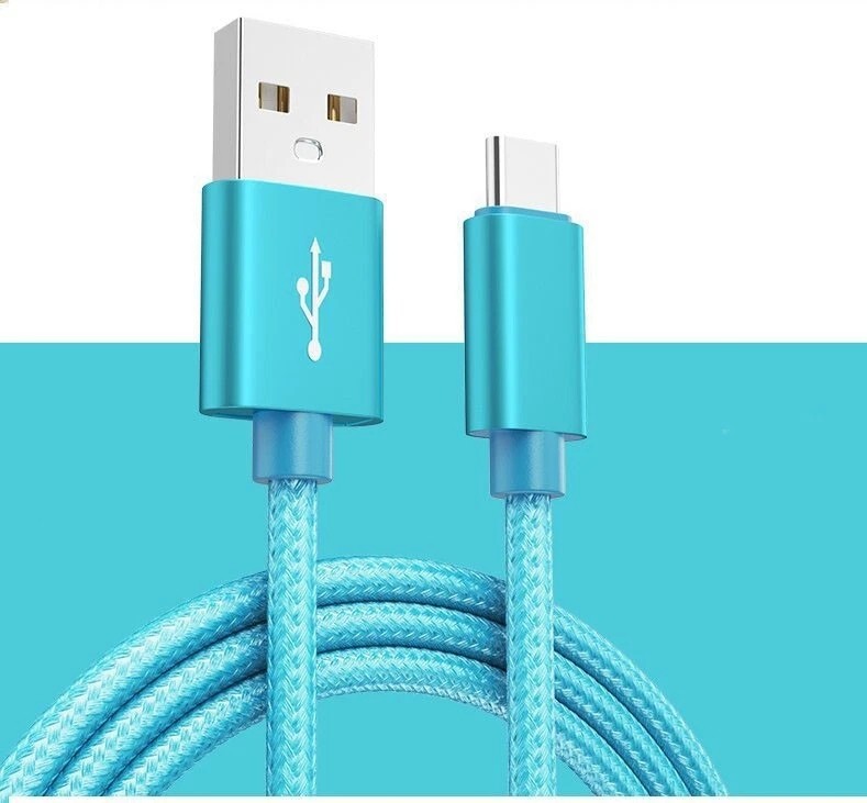 6FT 2M Blue Braided USB to Type-C Fast Charge Sync Phone Charger Cable Lot