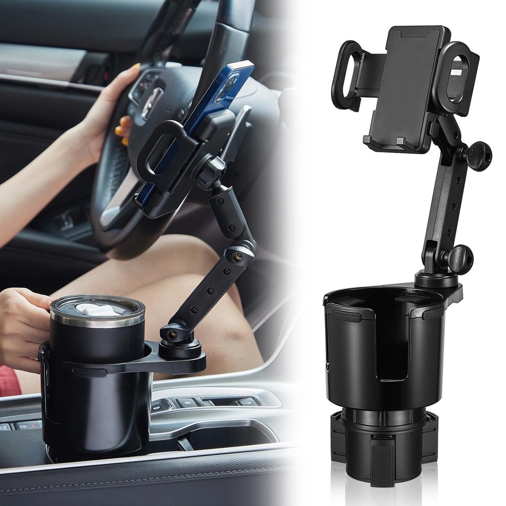 1pc Cup Holder Phone Mount 2 in 1 Cup Holder Expander fits Car Long Arm with 360