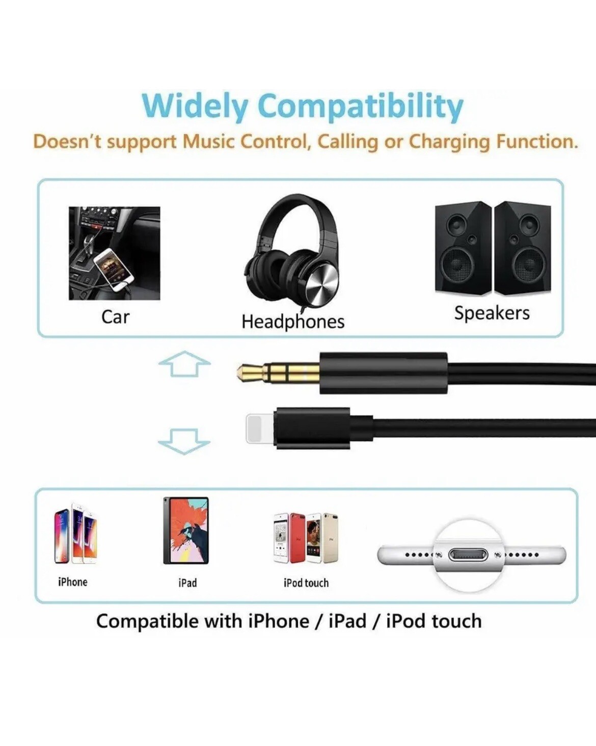 For iPhone 7 8 X XR 11 12 13 Pro Max 8 Pin to 3.5mm AUX Audio Car Adapter Cord