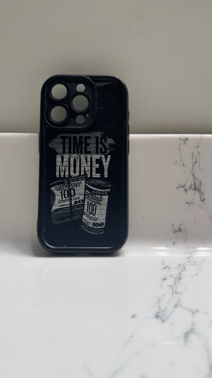 Black Plastic Lightweight Back Case for iPhone 15 Pro, Money Theme Design