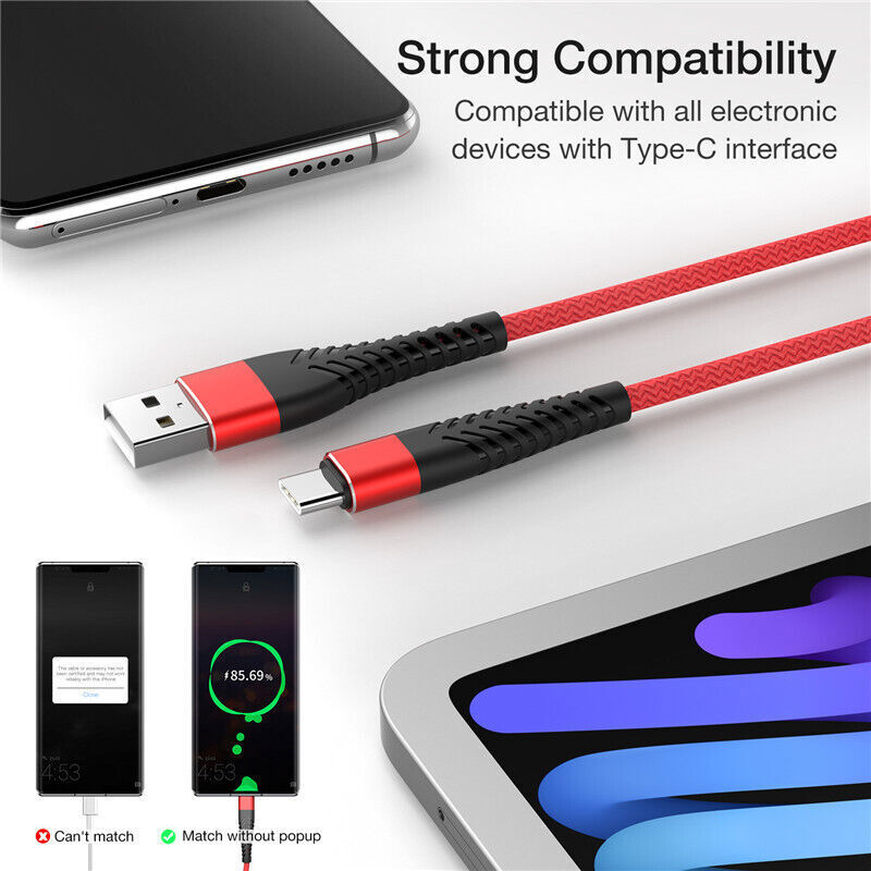 Braided USB Type-C USB-C to USB-A Fast Charge Cable Charger Lot Charging Cord