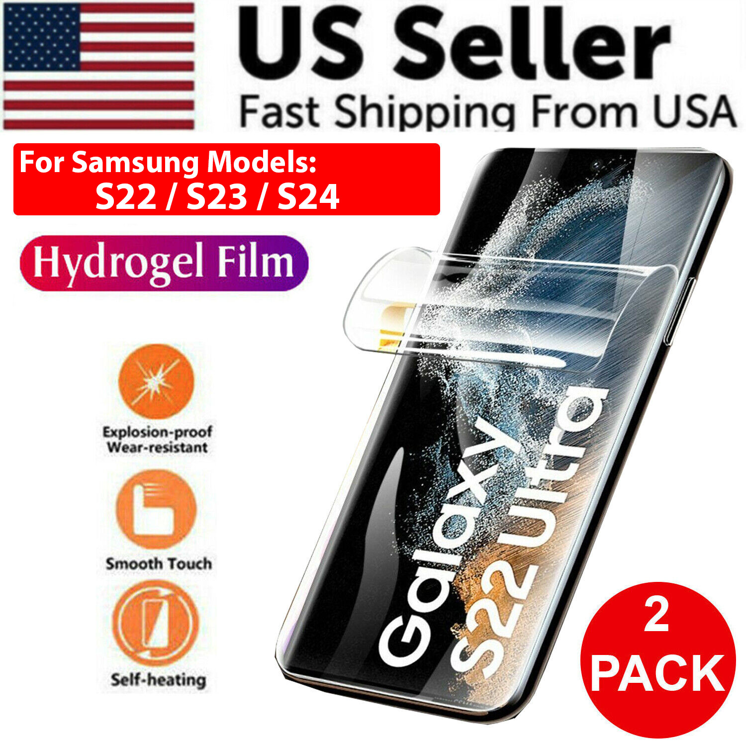 2PCS HYDROGEL Screen Protector For Samsung Galaxy S24 S23 S22 Ultra Plus Cover