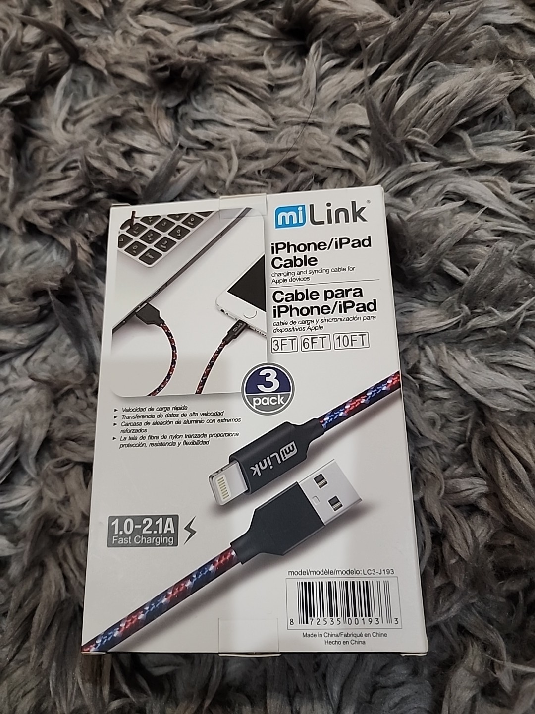 Mi Link IPhone/ipad Cable 3ft 6ft 10ft 3 Pack 1.0-2.1A Fast Charging