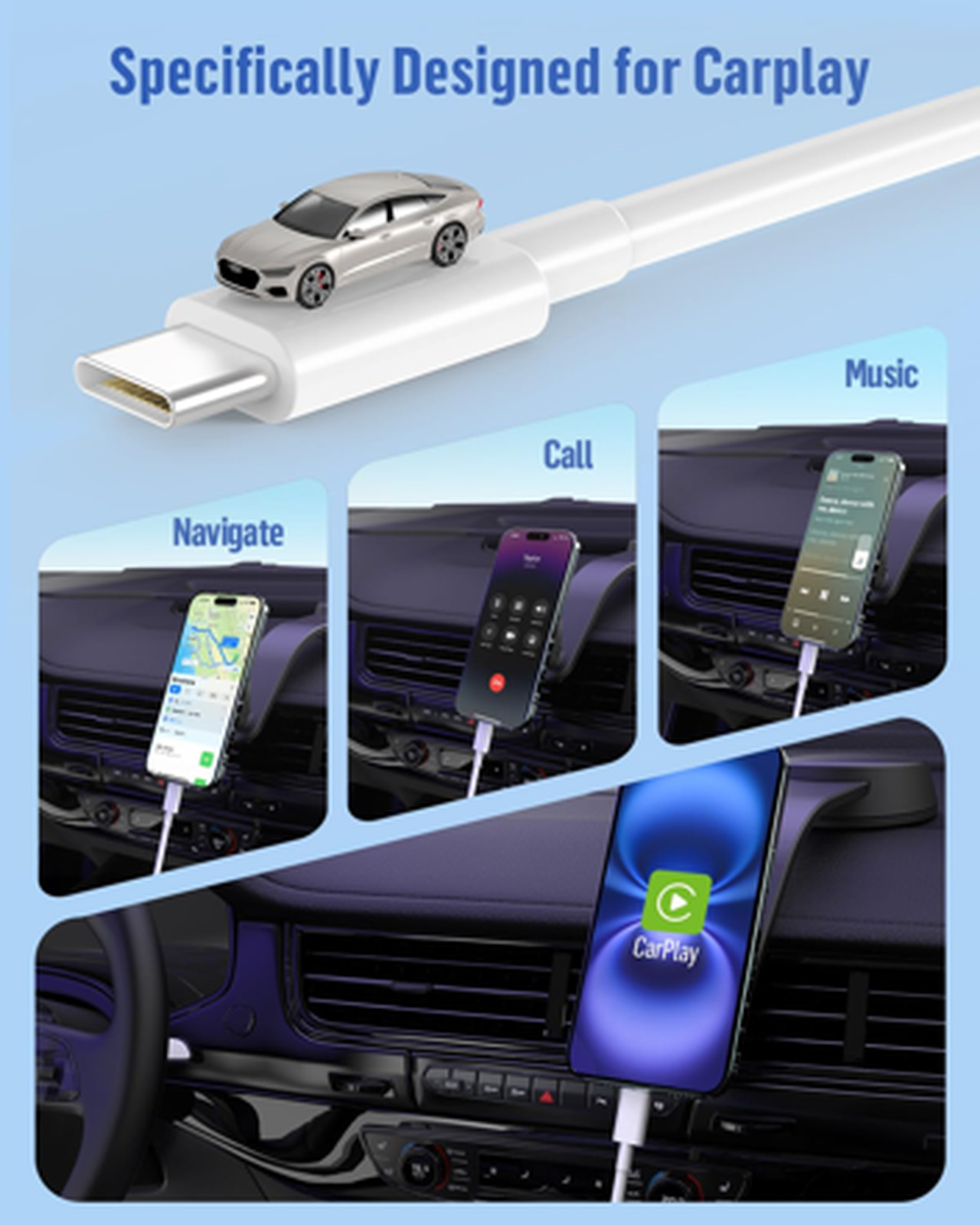 High Speed Car Carplay Cable for iPhone 17/17 Pro/17 Pro Max, (2Pack, 3ft) TPE