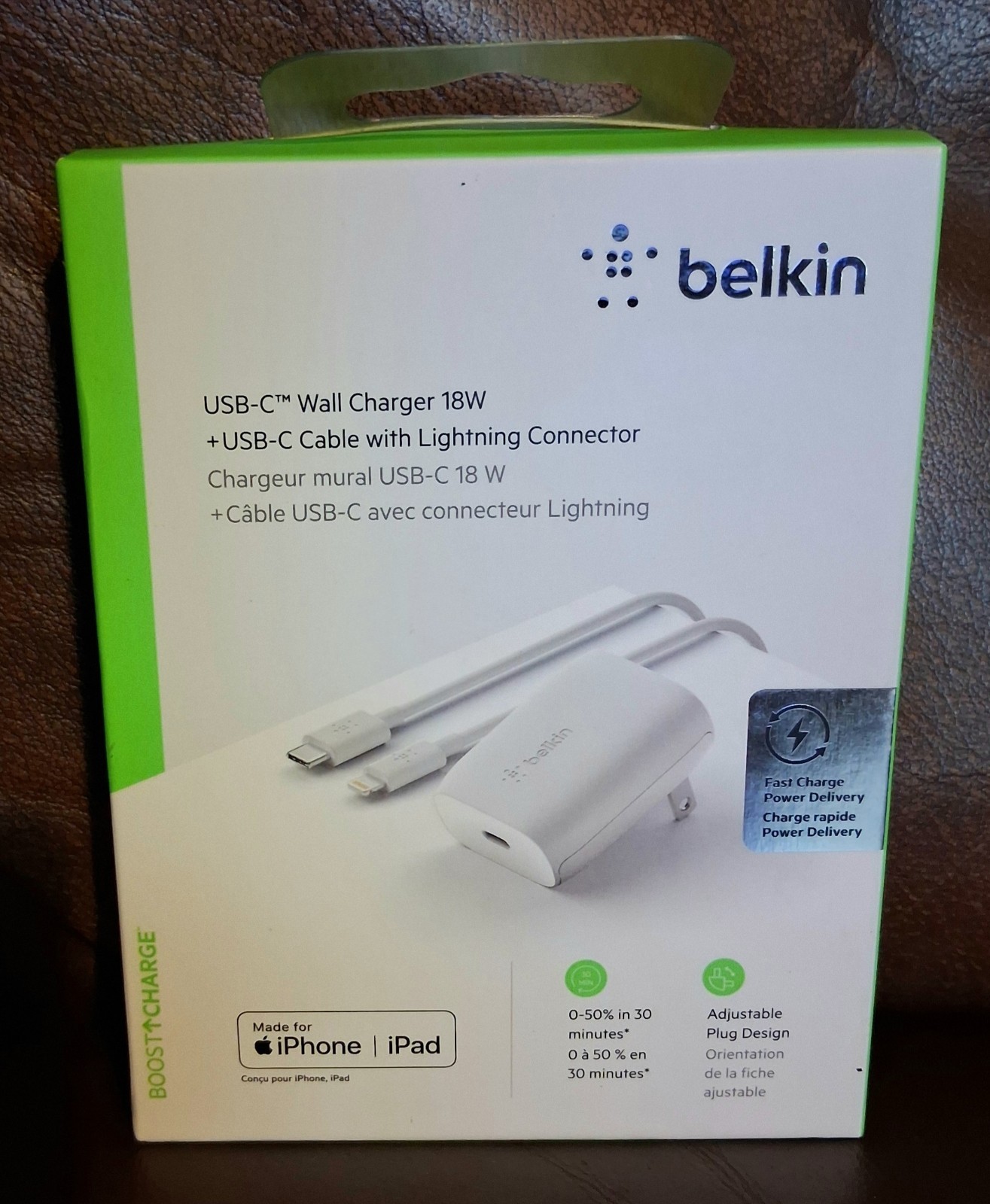 Belkin Certified 18W Fast USB-C Wall Charger + USB-C 8 Pin Cable SEALED