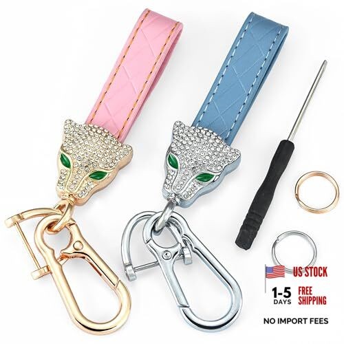 Sparkly Panther Car Key Fob Cover Keychain Set (2-Pack) – Luxury Bling Leopard