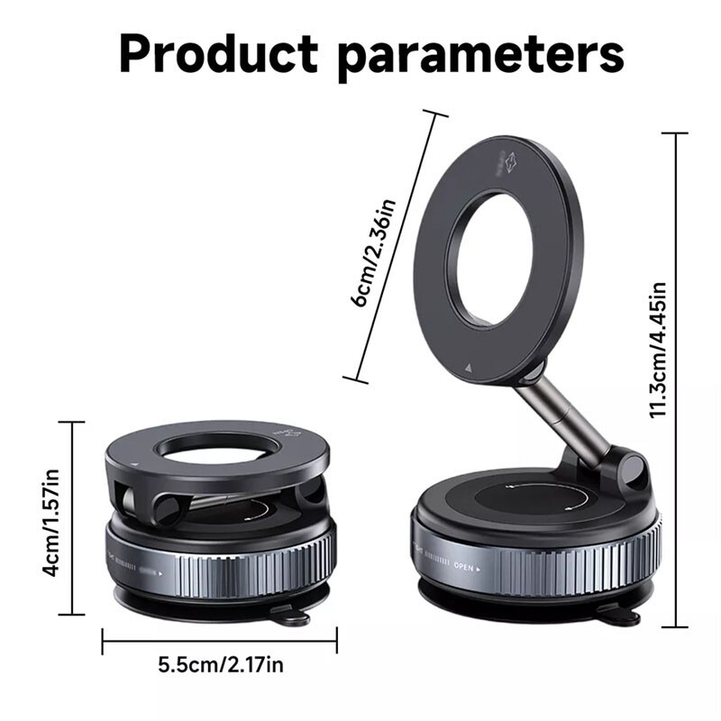 360° Adjustable Magnetic Vacuum Suction Cup Car Phone Holder Mount For MagSafe