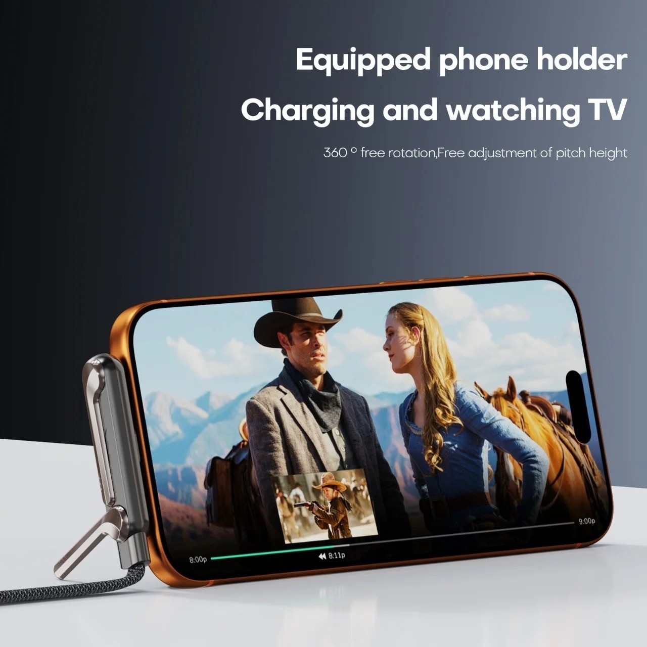2-in-1 Invisible Holder Charger Cable–240W Fast Charging Cord with Phone Stand