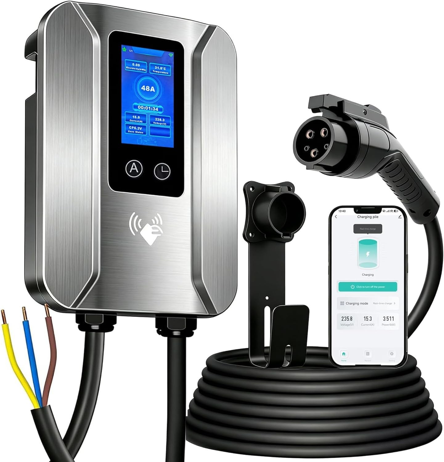 Level 2 EV Charger 48 Amp Hardwired 240V – J1772 – RFID Tags