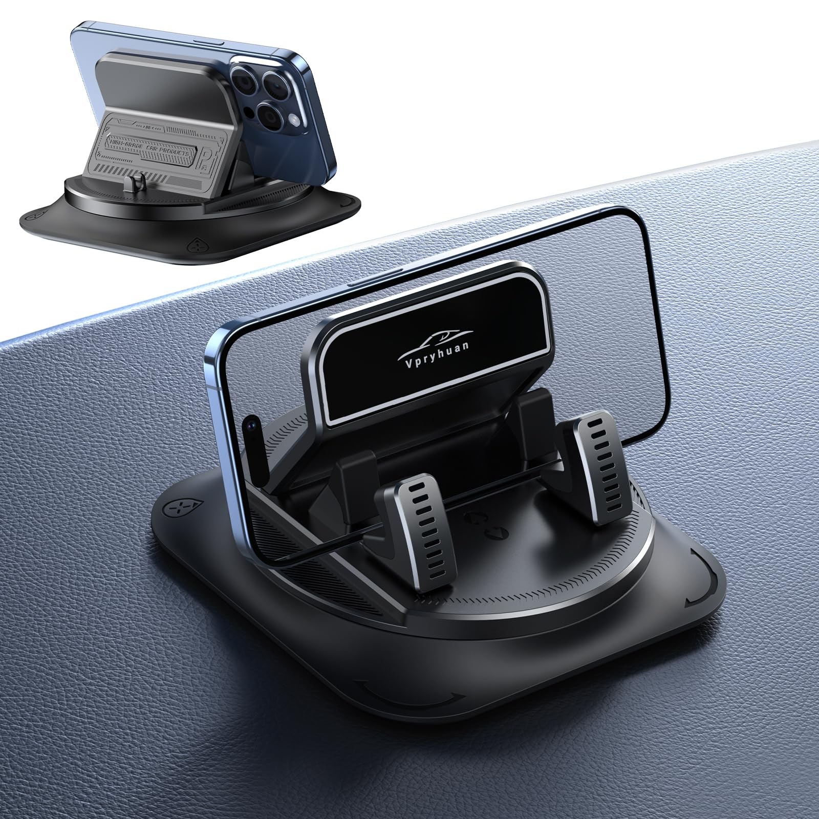 Vpryhuan 360 Degree Rotation Dashboard Phone Holder for Car, Anti-Slip Black
