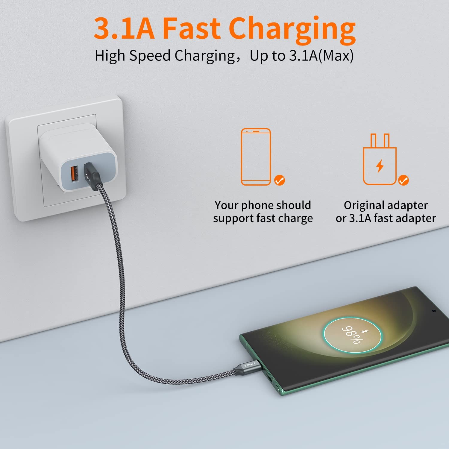 Short USB C Cable 0.5ft 3Pack, USB A to TypeC Charger Cord 3.1A Fast Charging…