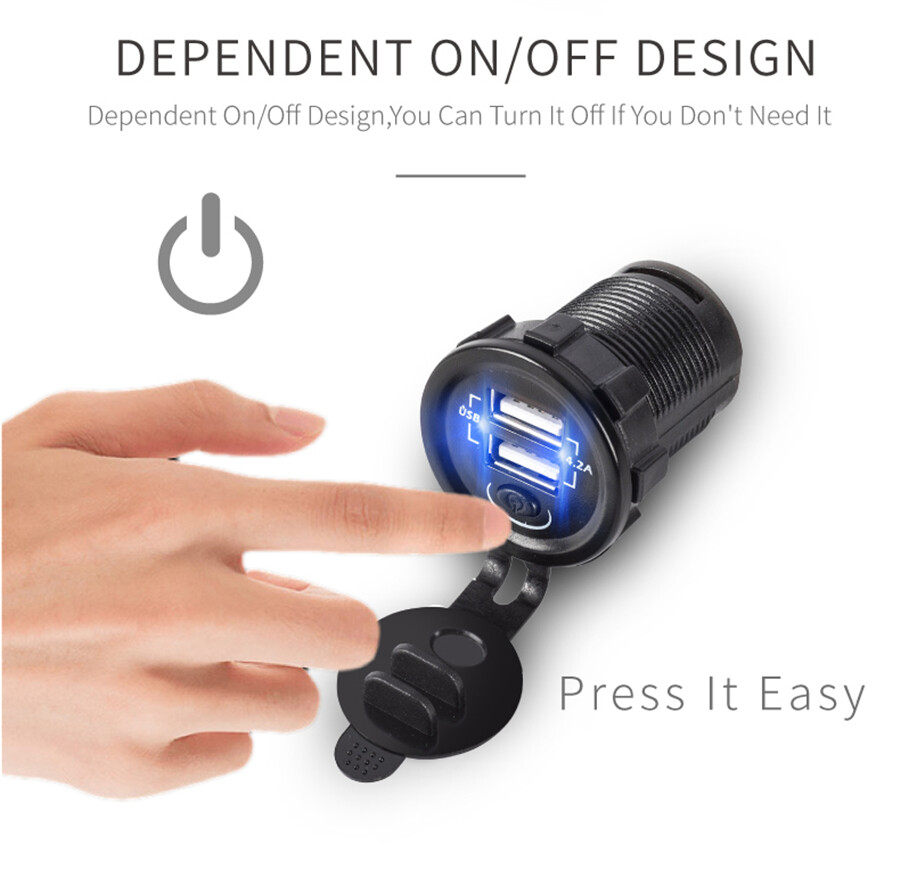 Universal 5V 4.2A New Style Fast Car Boat Charger Blue LED w/2 USB Port Socket