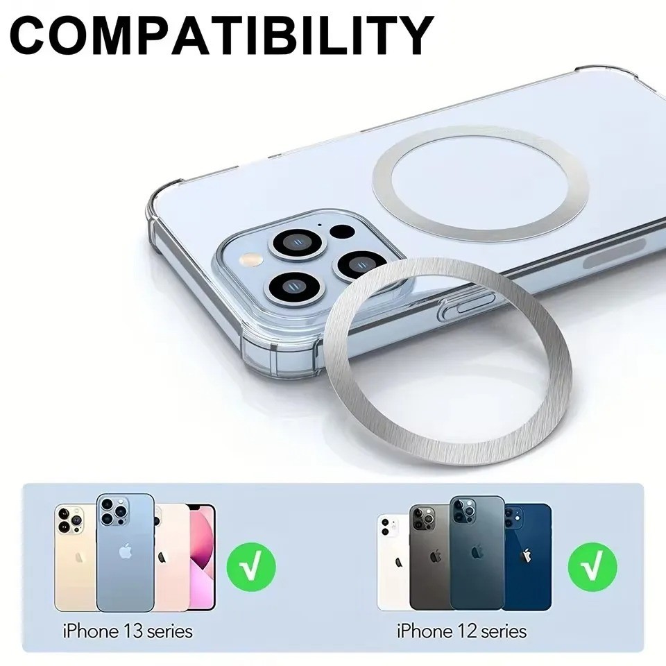 Universal Magnetic Metal Plate Ring for iPhone Samsung MagSafe Wireless Charger