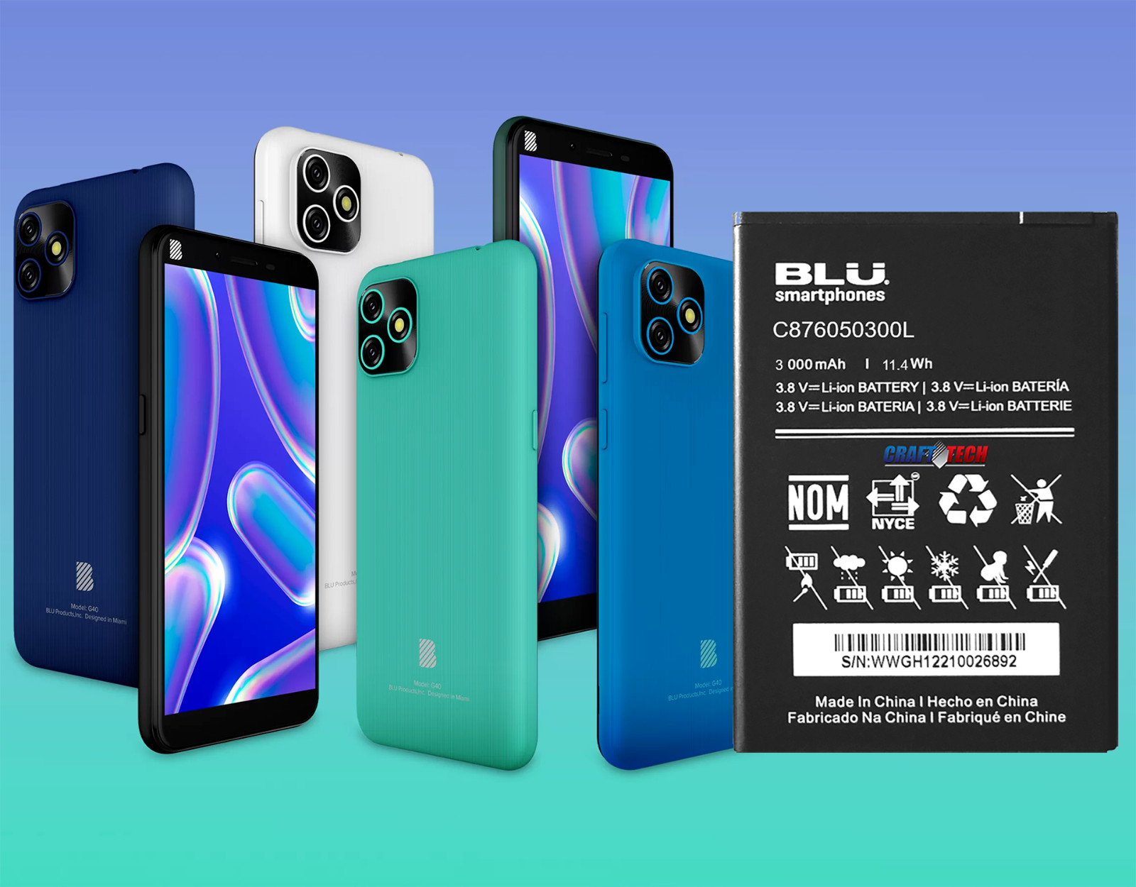 BLU G40 G0730W Original OEM BLU Battery C876050300L 3000mAh 11.40Wh US seller