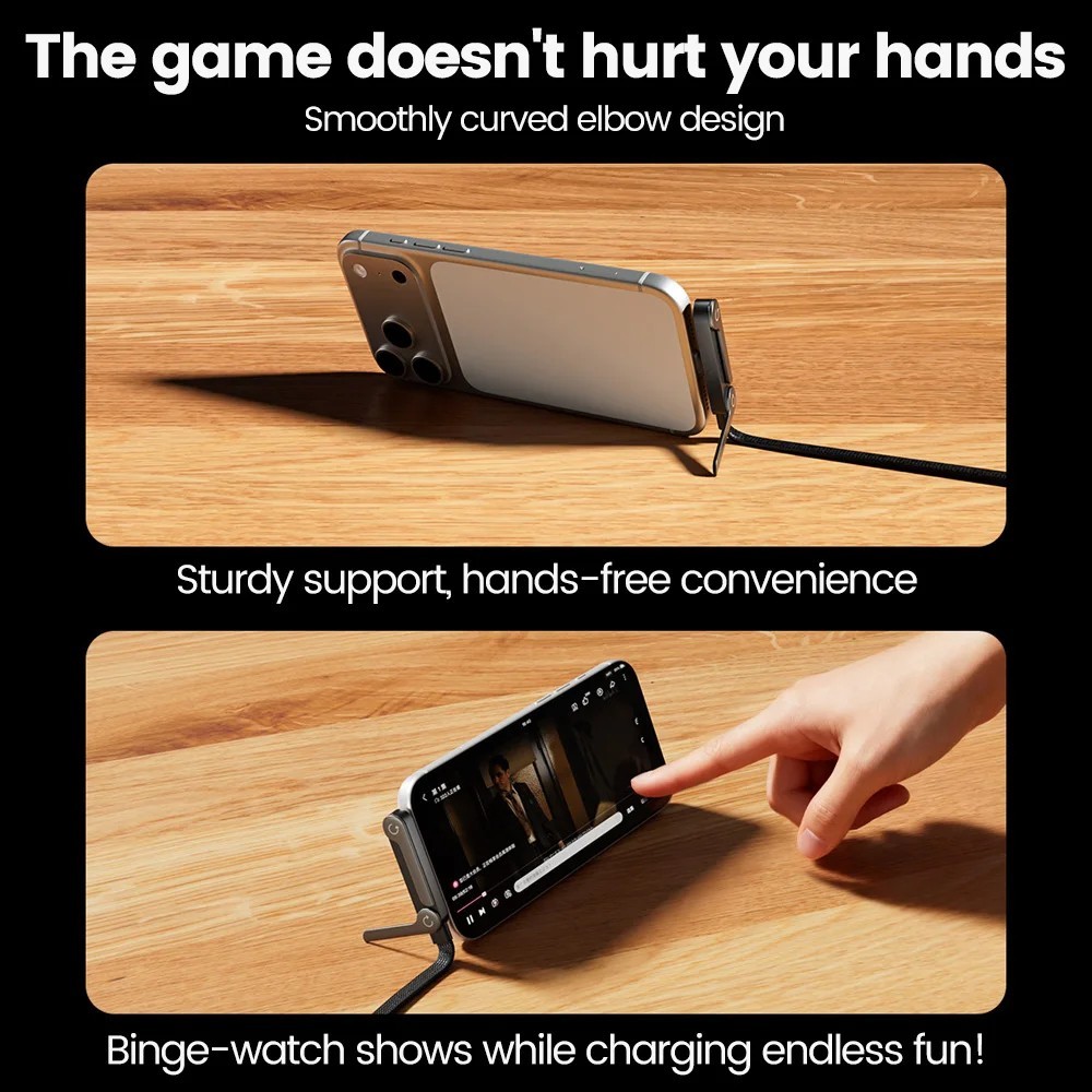 2-in-1 Invisible Holder Charger Cable–240W Fast Charging Cord with Phone Stand