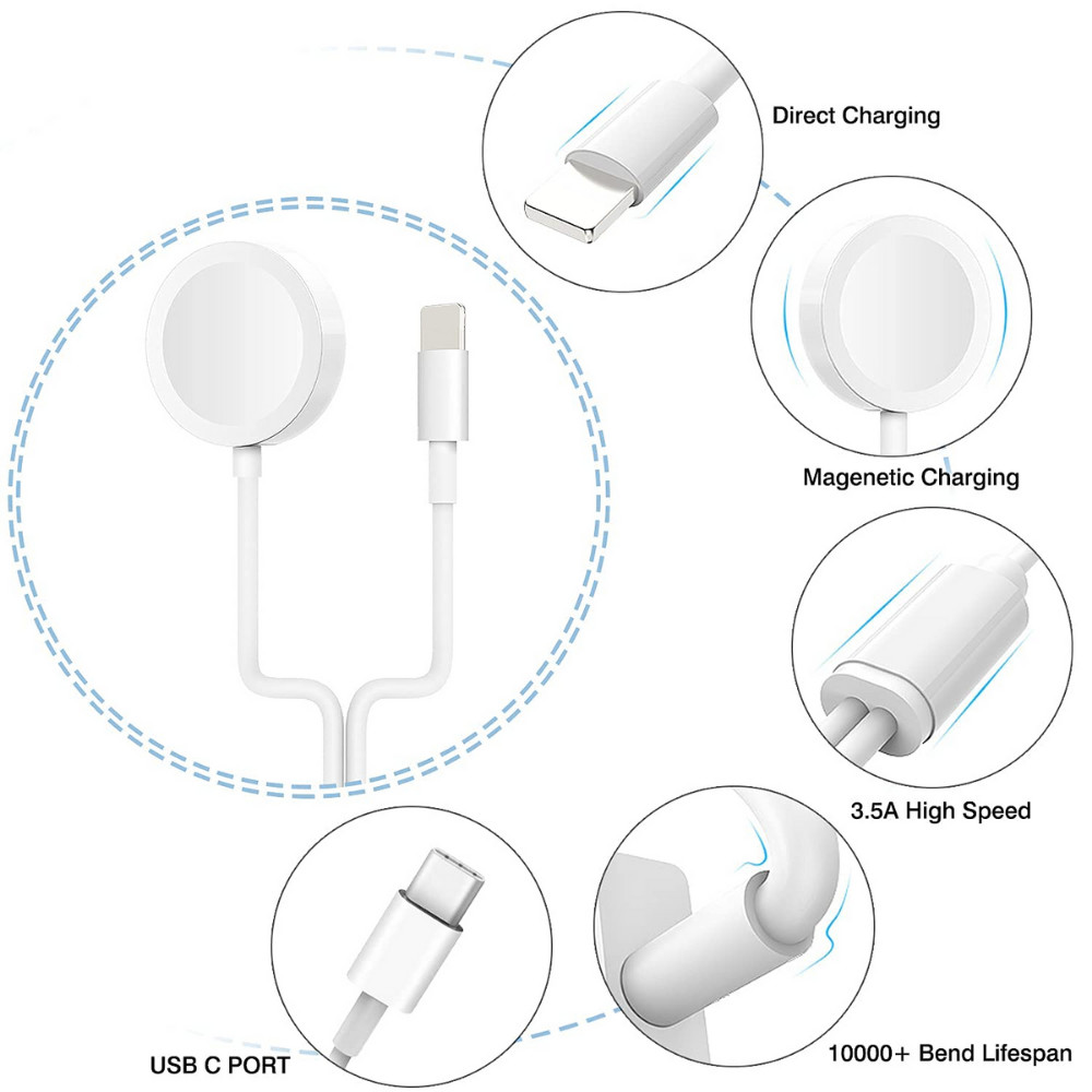 3 in 1 Magnetic Type C Charger Cable Charging Cord For Apple iPhone Watch iWatch