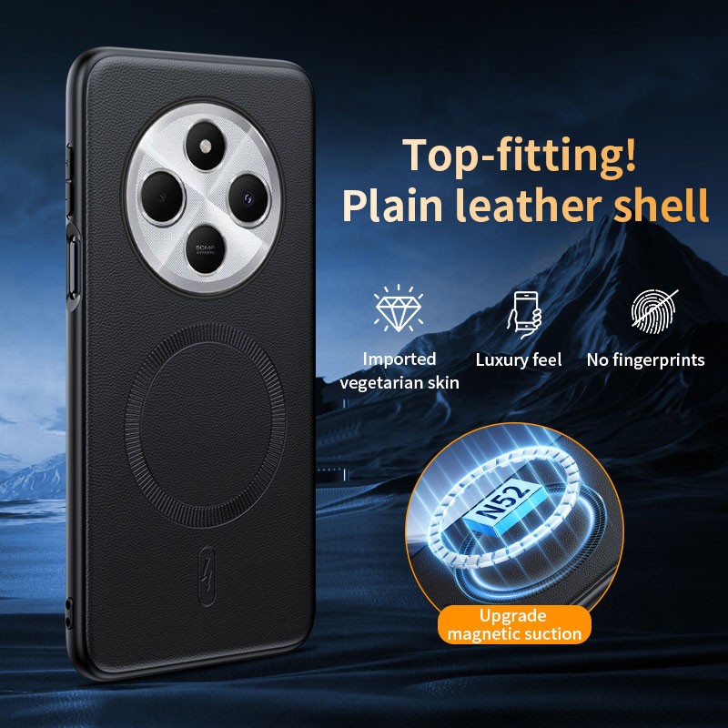For Xiaomi Redmi 14C, Magnetic Wireless Charge Phone Case PU Leather Cover