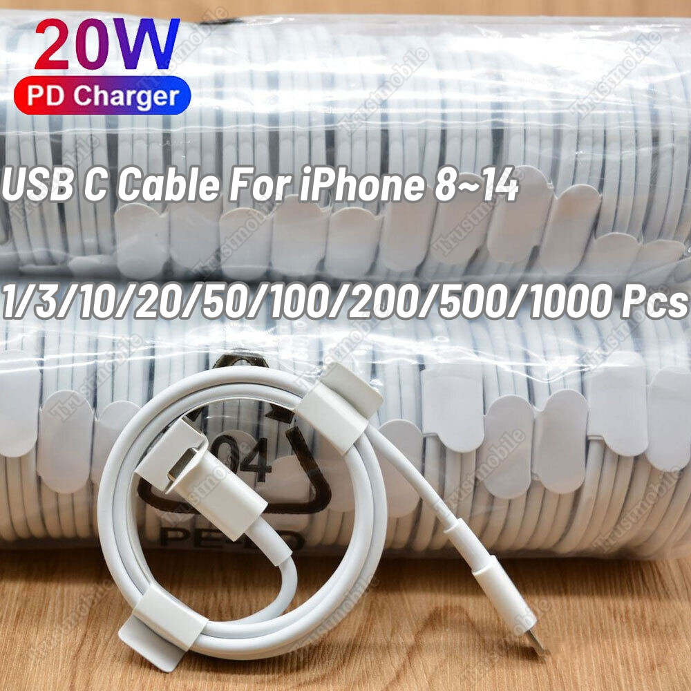 Bulk Lot 20W PD USB C Fast Charger Cable Type C Cord For i Phone 14 13 12 11 X 8