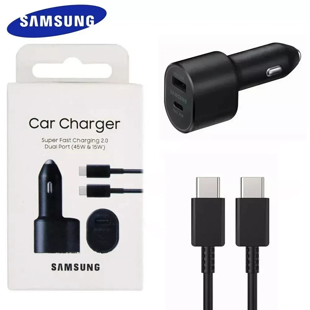 For Samsung 45W 2Ports Super Fast Charging Dual Car Charger 5A TYPE-C Cable