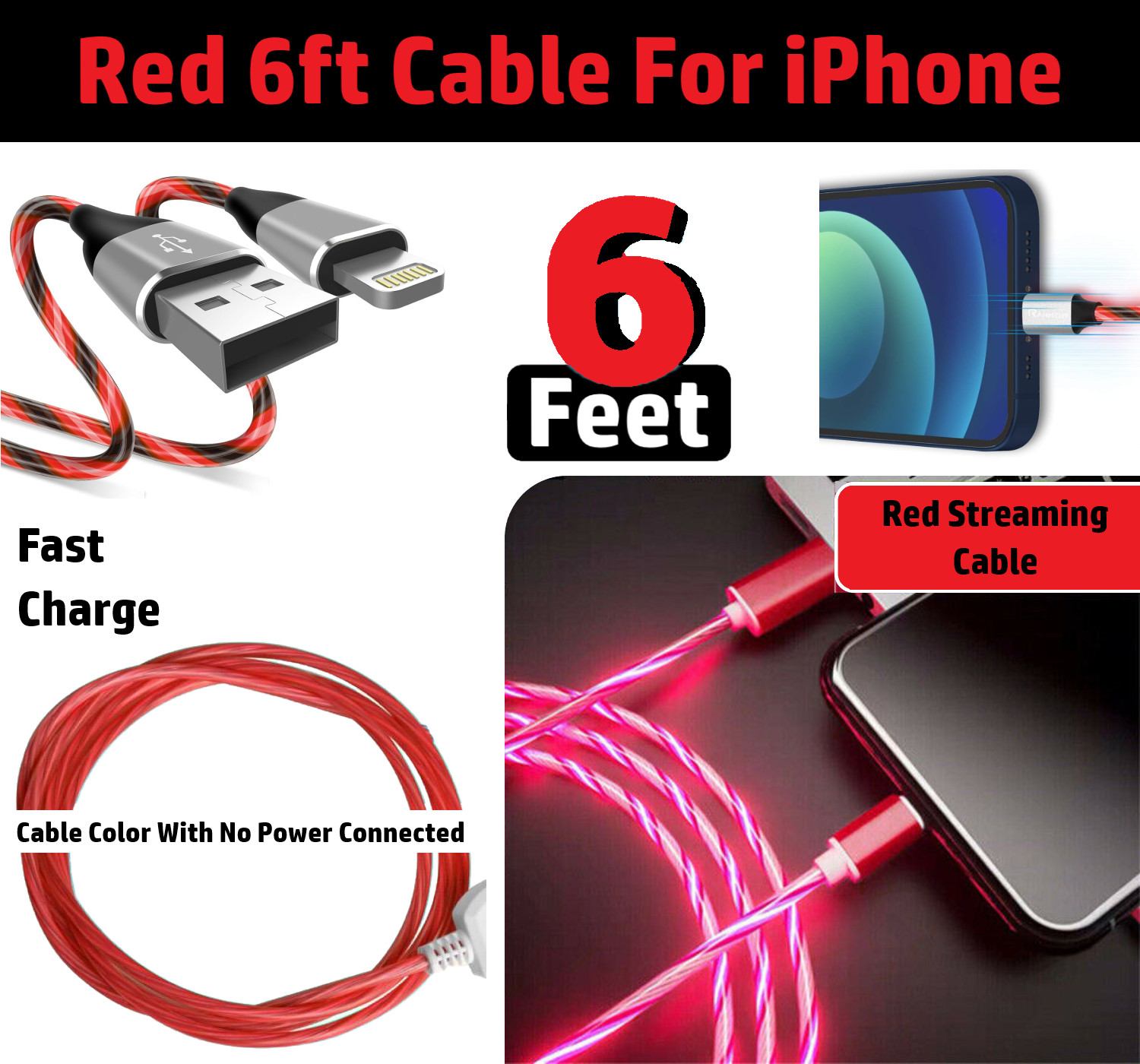 2 Pack 6ft LED Fast Charge 8 Pin Cable for Apple iPhone 13 12 11 X XR XS Pro Max