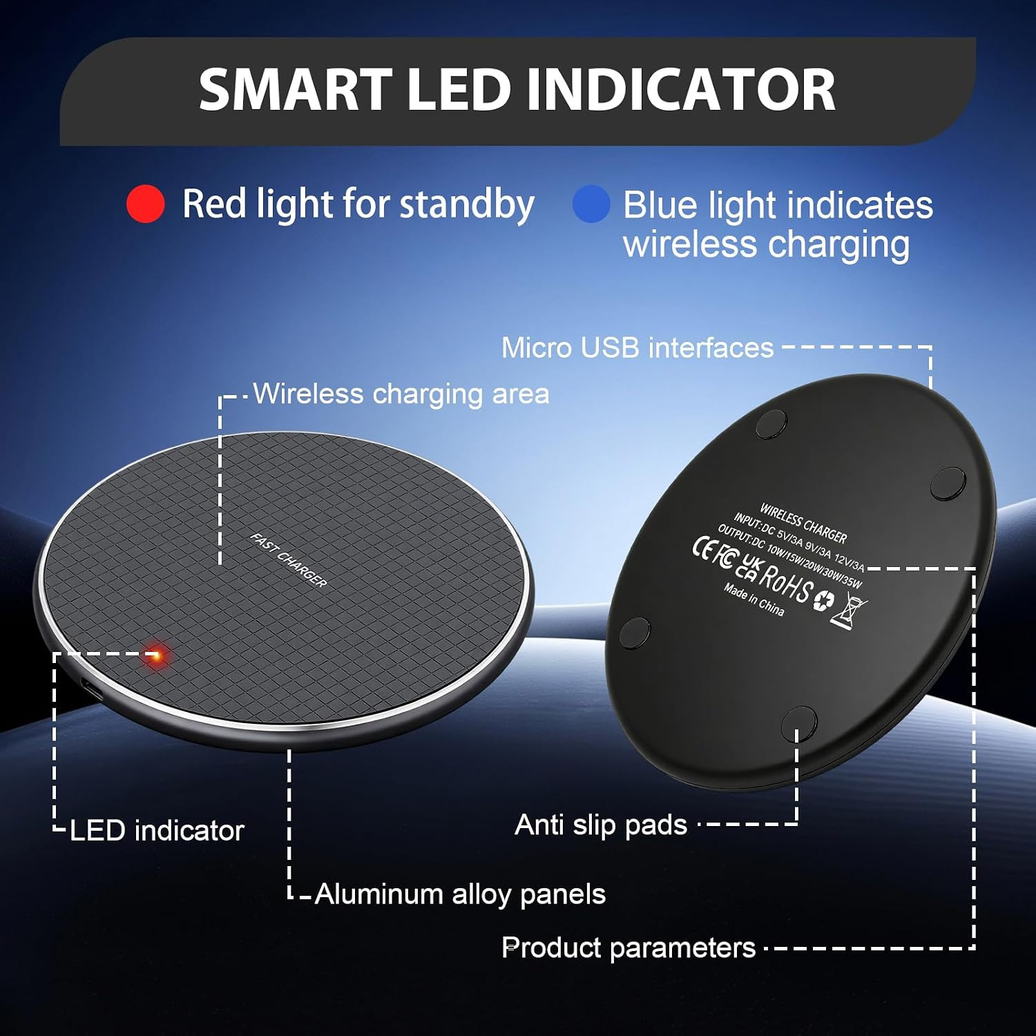Wireless Fast Charger Charging Pad Dock for Samsung iPhone Android Cell Phone