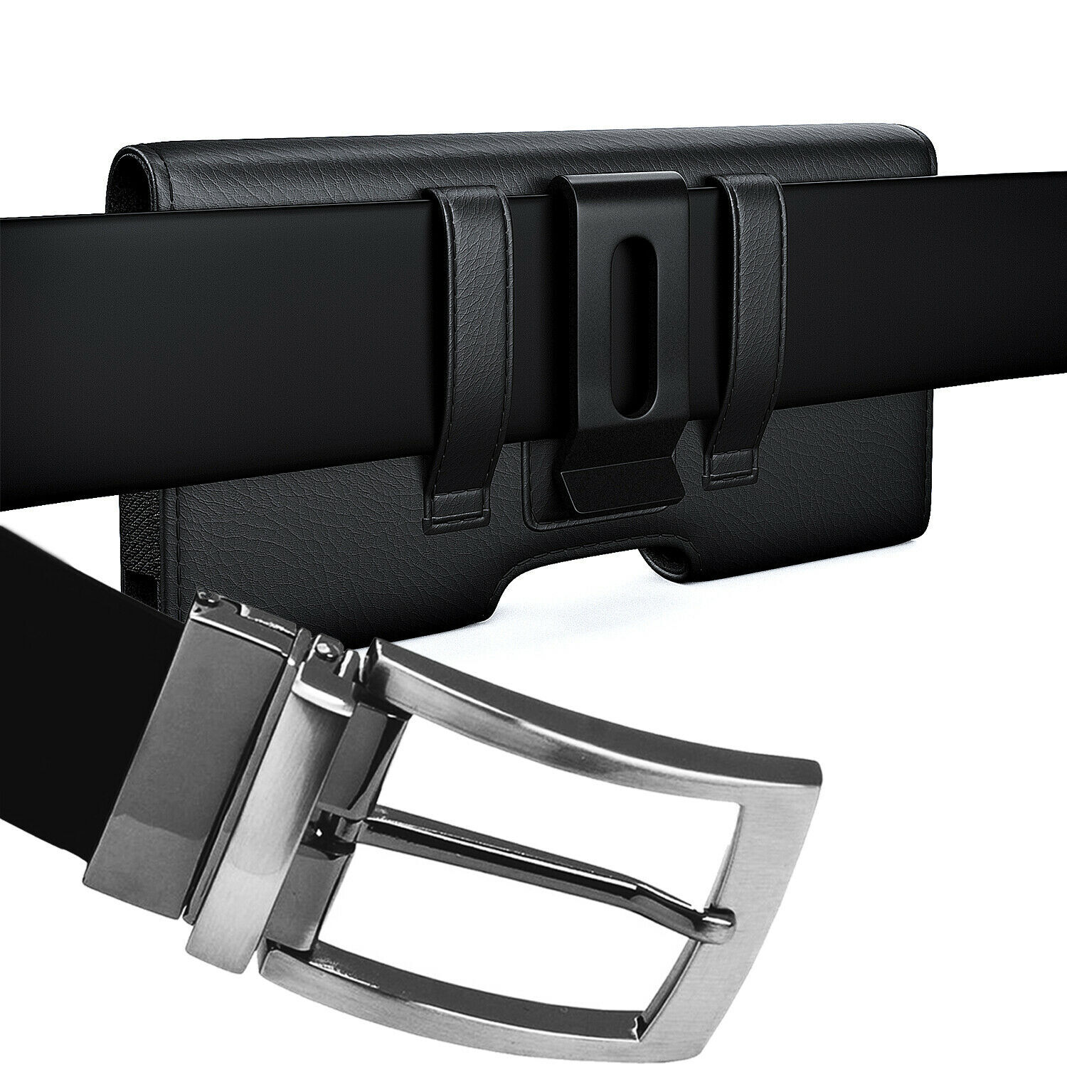 XL LEATHER RUGGED Cell Phone Belt Holder Holster Case with Clip Carrying Pouch