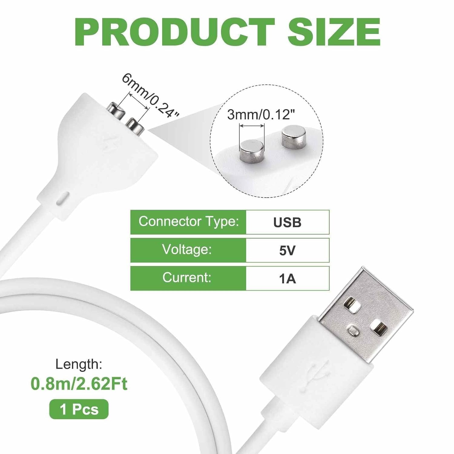 2.6Ft Magnetic USB DC Charger Cable, 6mm/0.24″ Magnetic Replacement Charging …