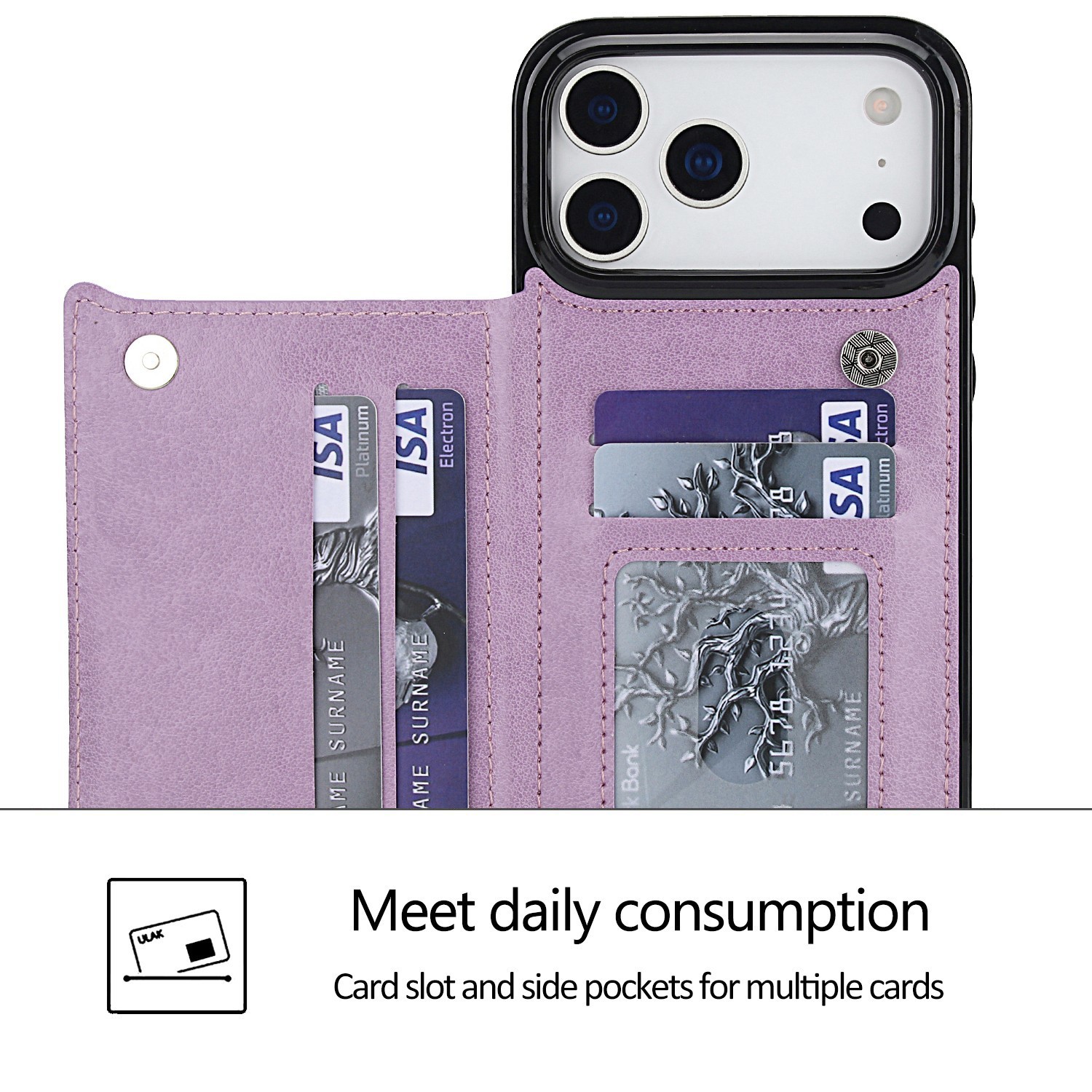 For iPhone 17 16 15 Pro Max 14 13 12 Shockproof Leather Wallet Card Holder Case