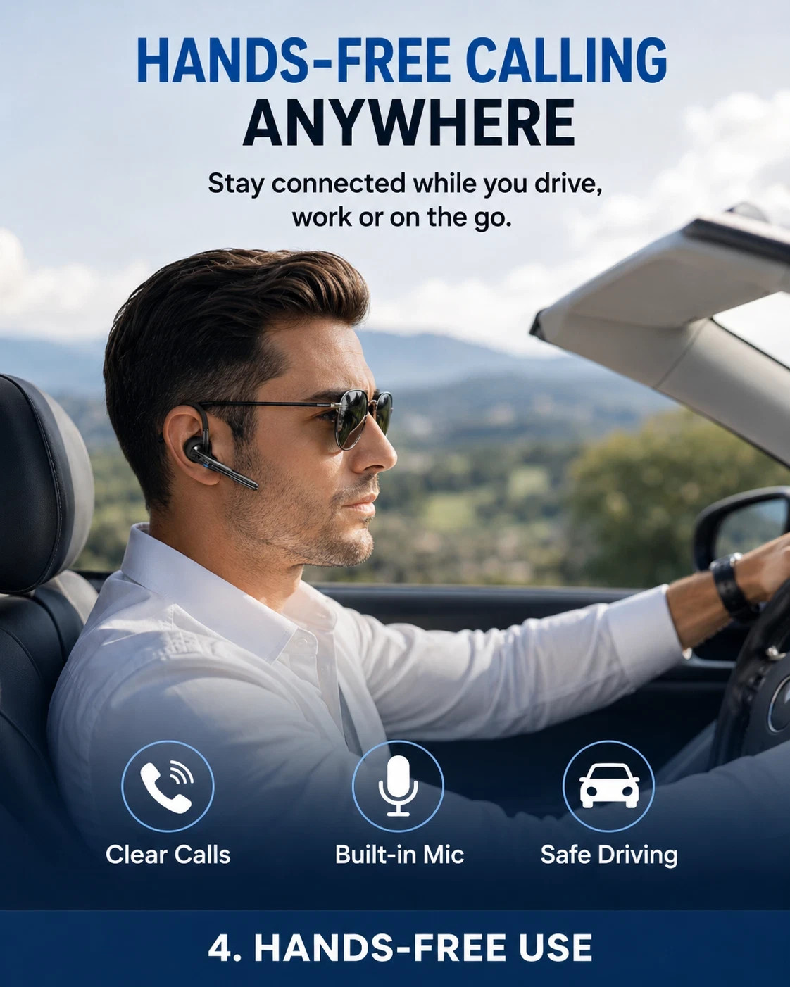 Trucker Wireless Headset Bluetooth 5.0 Earpiece Dual Mic Earbud Noise Cancelling