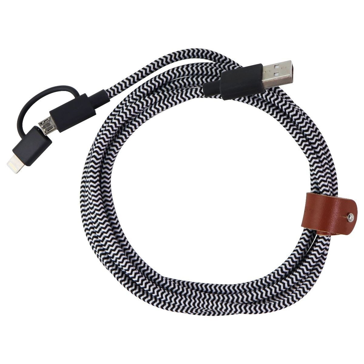 Native Union 6.5-Foot Belt Cable Twin Head Micro-USB and 8-Pin – Black/White