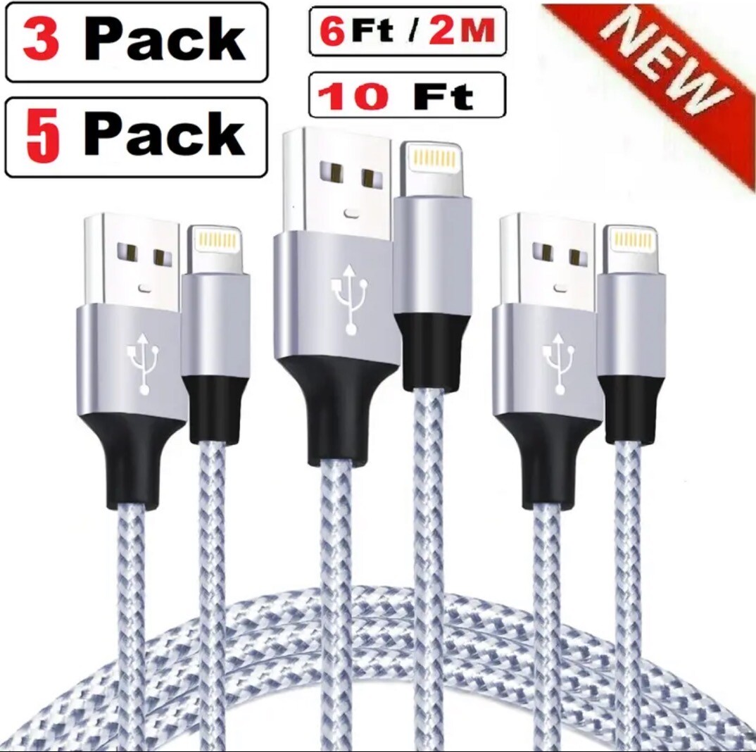 3-Pack Fast Charger Cable Heavy Duty For iPhone 14 13 12 11 XR 8 7 Charging Cord