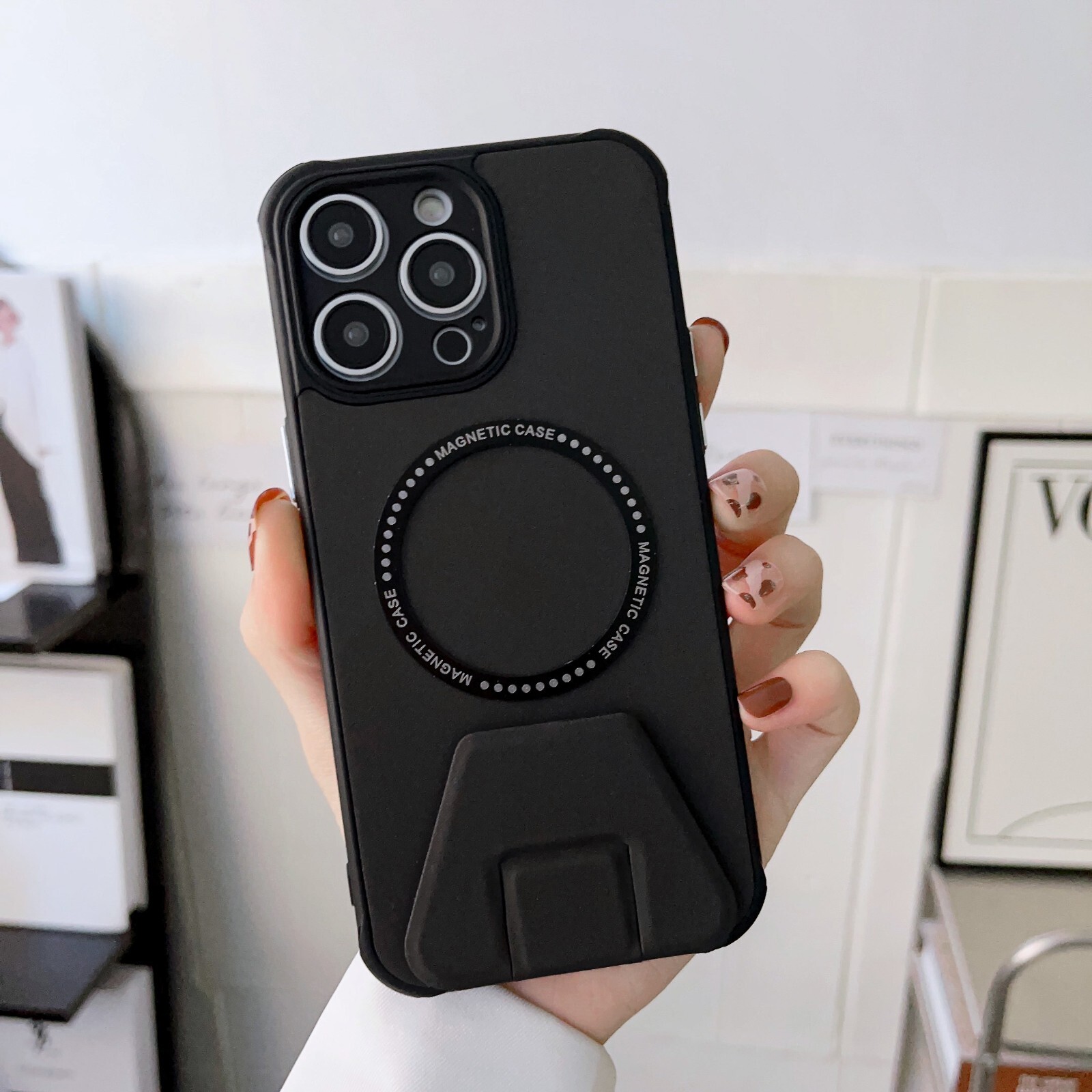 Plain Leather Magnetic Stand Phone Case For iPhone 14 Plus 13 Pro Max 12 11