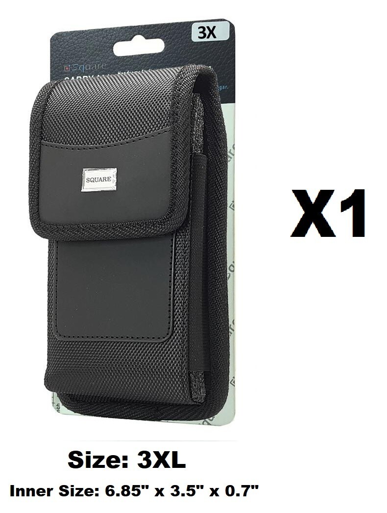 3XL Vertical Rugged Nylon Pouch with Metal Clip + Belt Loop Holster + Card Slot